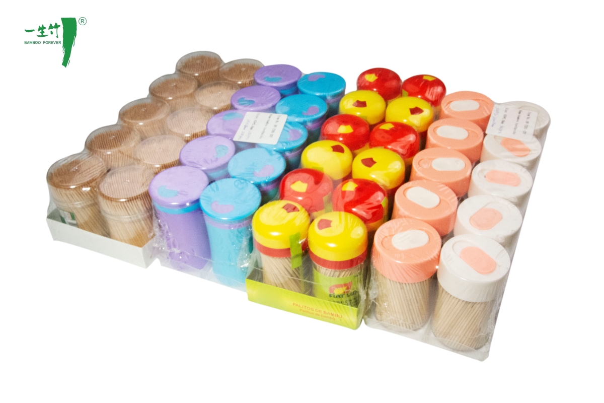 Palillos Redondos de Madera de Bambú en Caja de Almacenamiento de Plástico Transparente