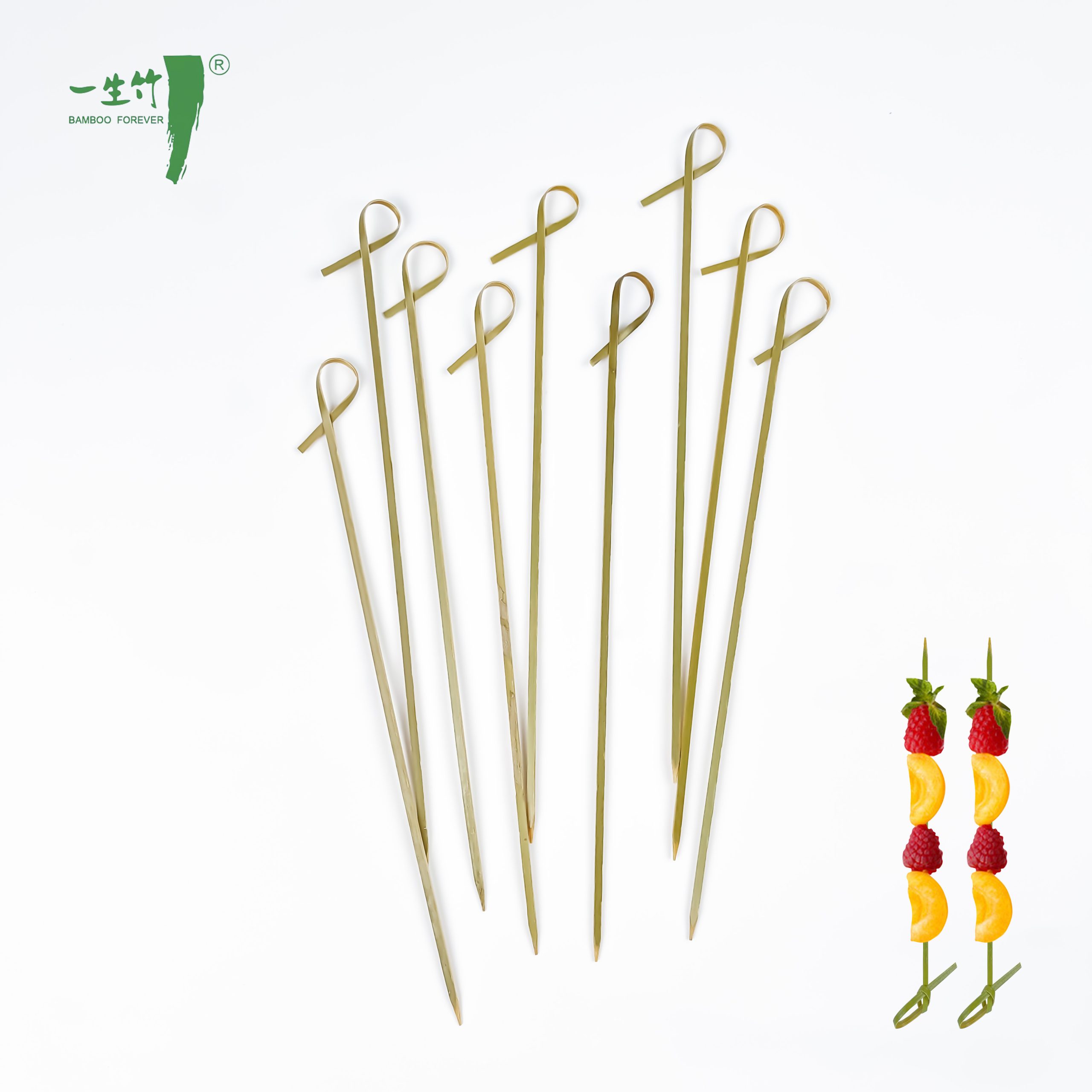 Brochetas Planas de Bambú Natural con Nudo Flor para Restaurantes
