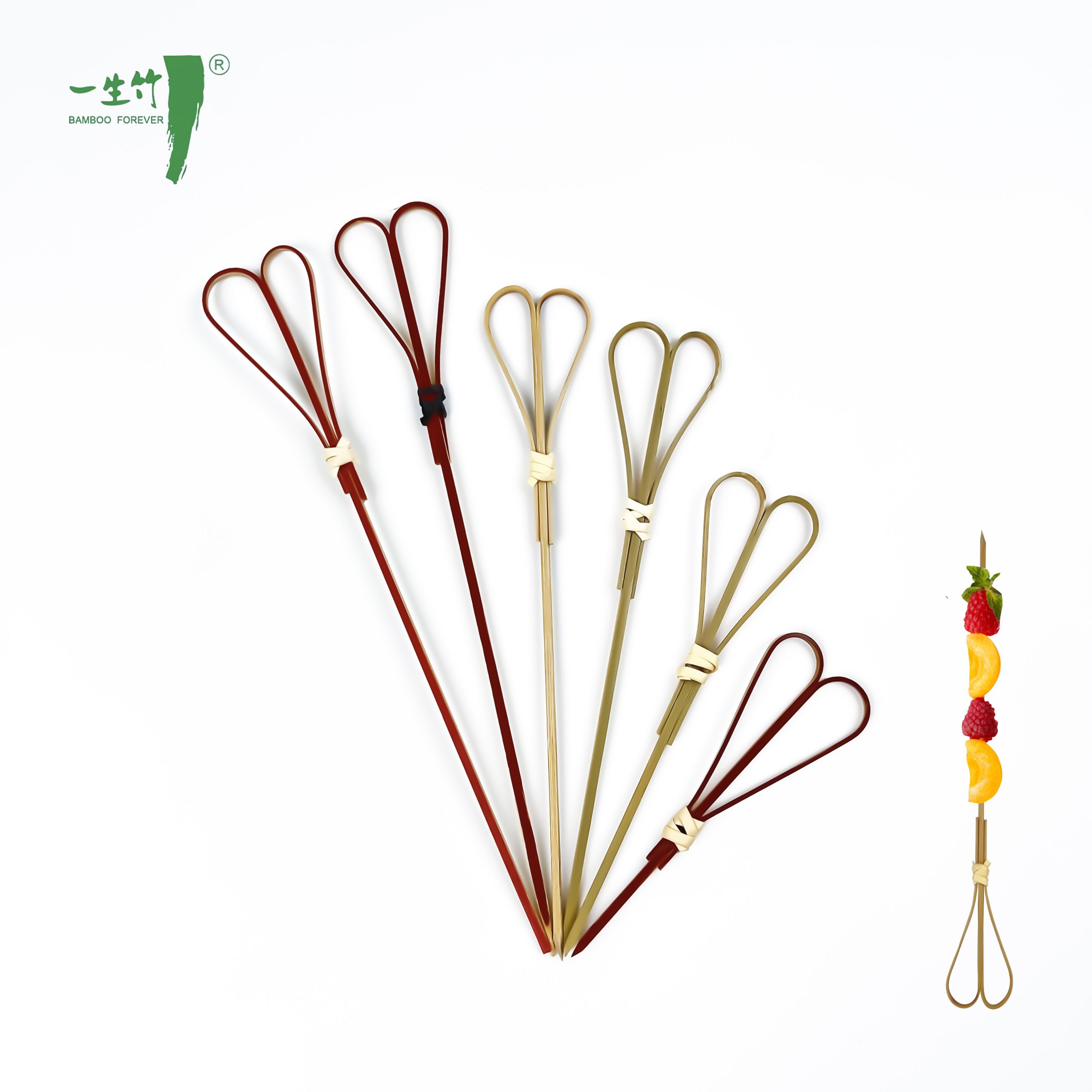Brochetas Desechables de Bambú Natural Biodegradable con Nudo