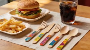 Cubiertos de madera personalizados con métodos de grabado láser y estampado para identidad de marca